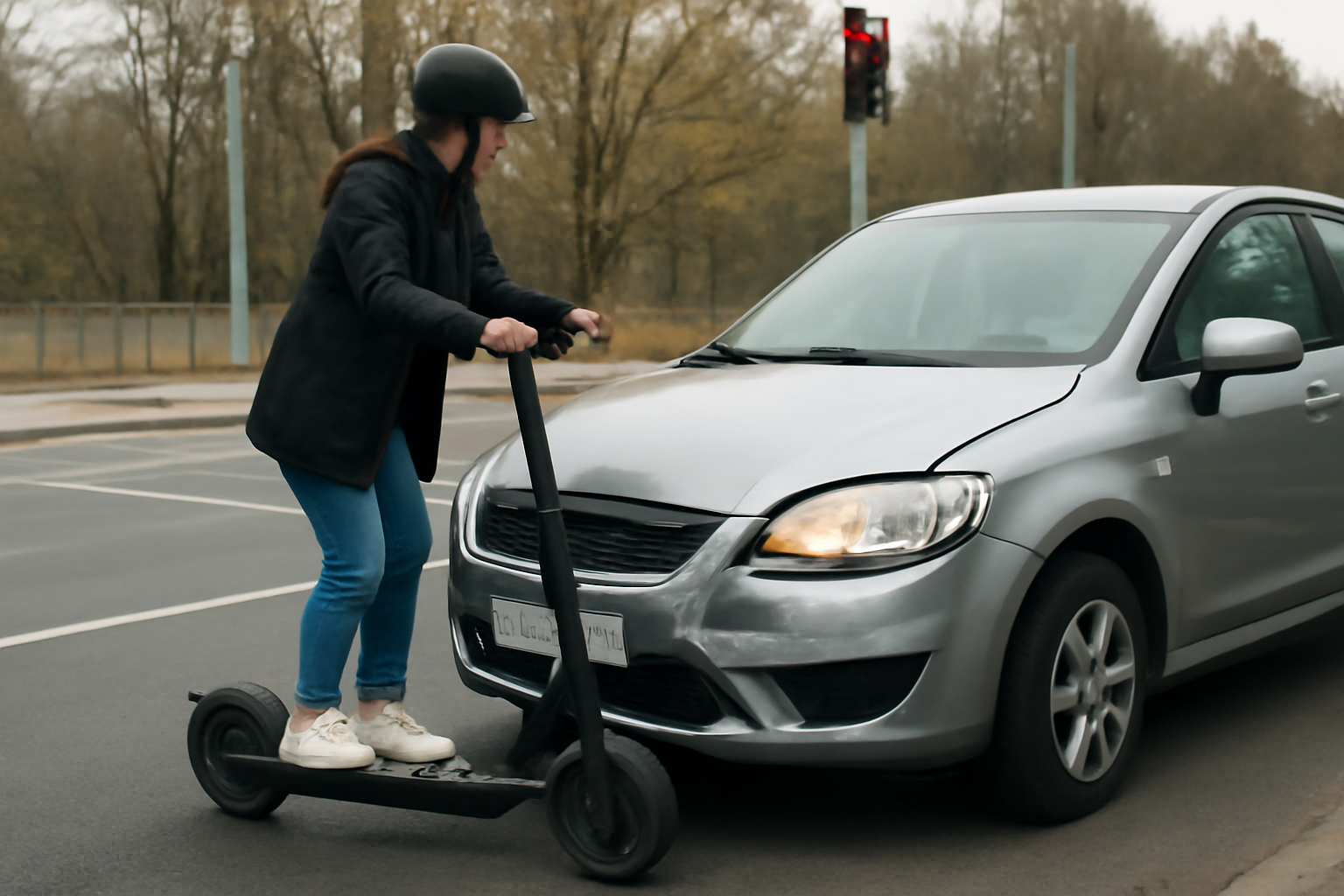 Plänterwald: E-Scooter-Fahrerin prallt gegen wartendes Auto