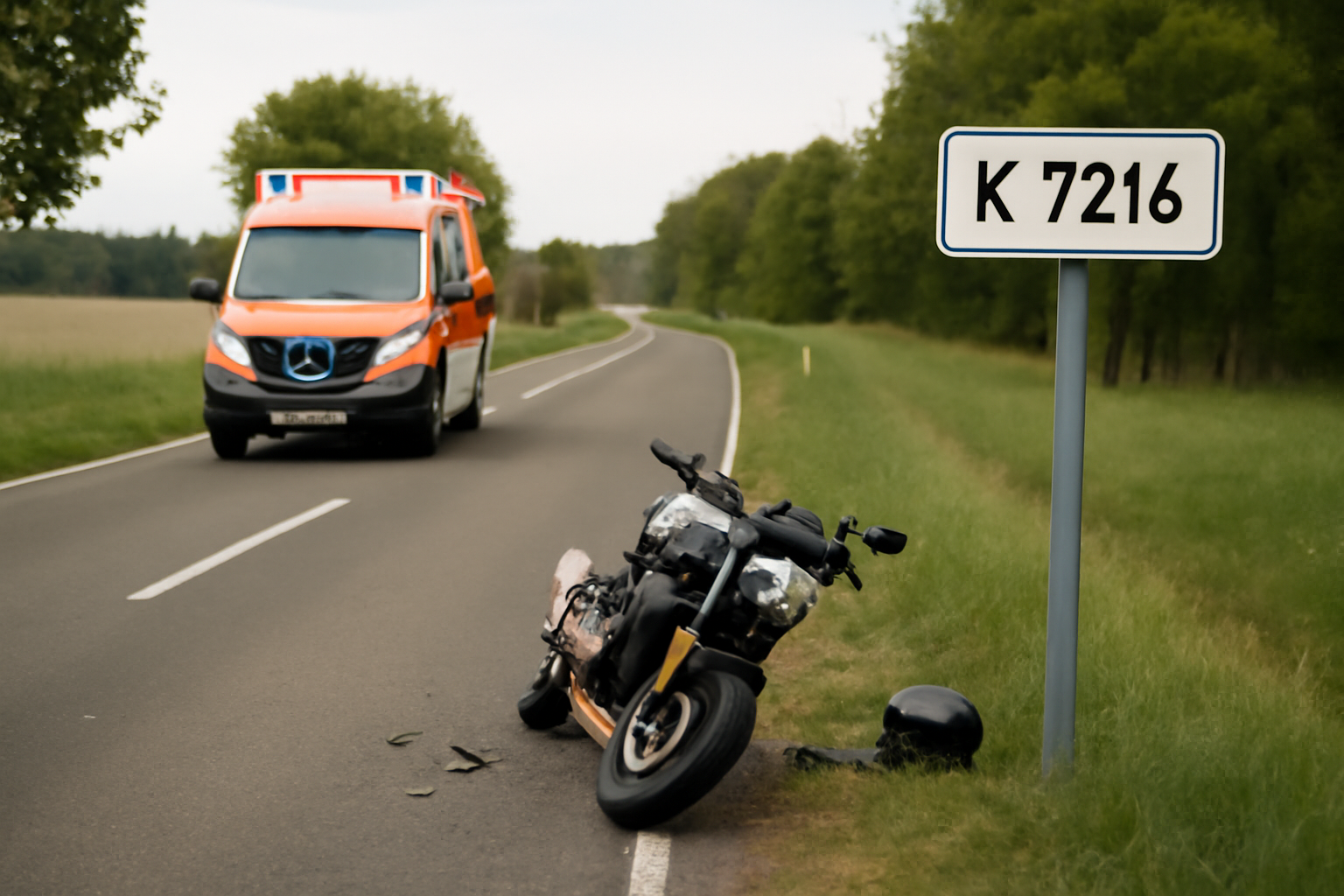 Motorradfahrer bei Unfall auf der K7216 leicht verletzt